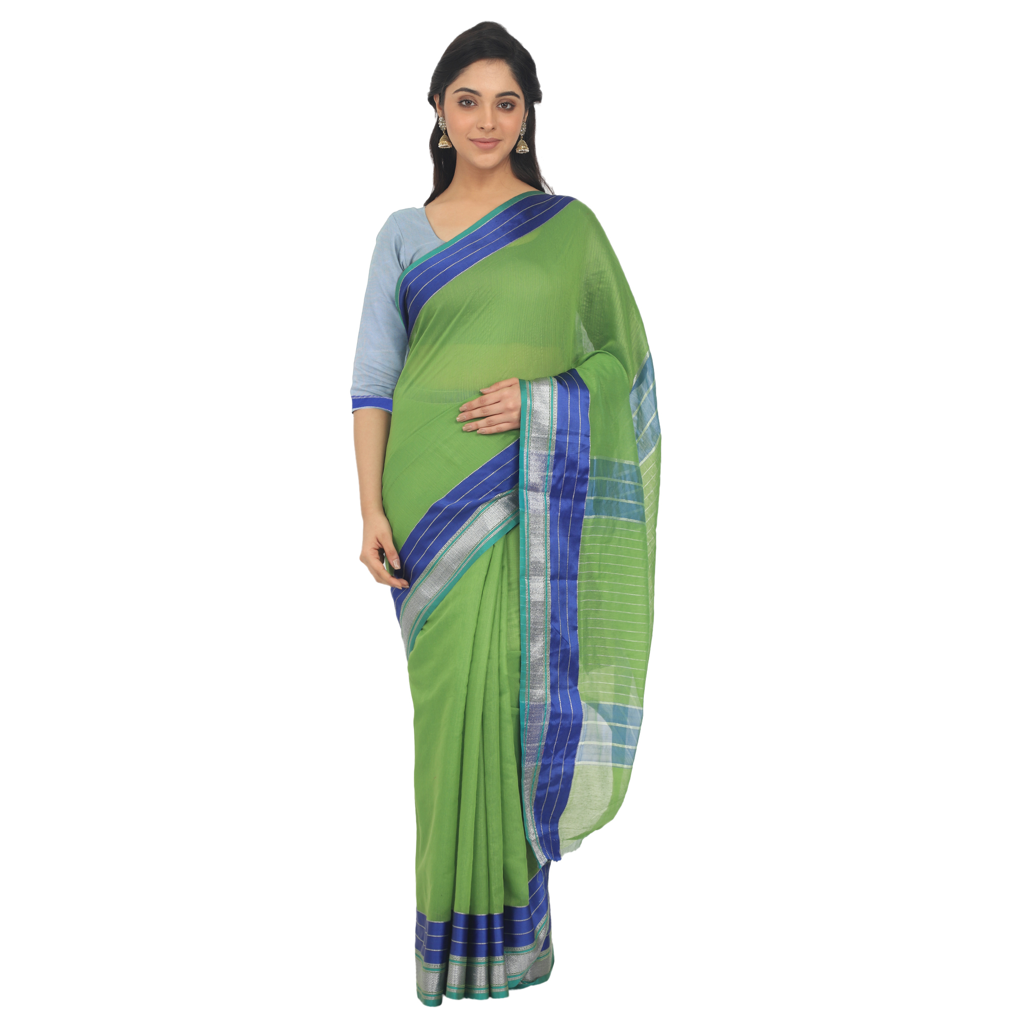 Cotton Silk Maheshwari Saree With Unstitched Blouse Piece - Material: Polyester