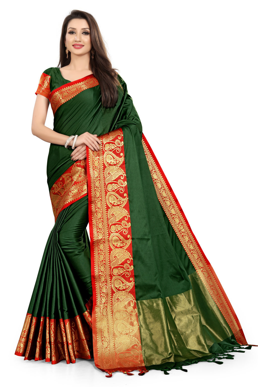 Poly Silk Saree Woven Banarasi Jacquard - Material: Polyester