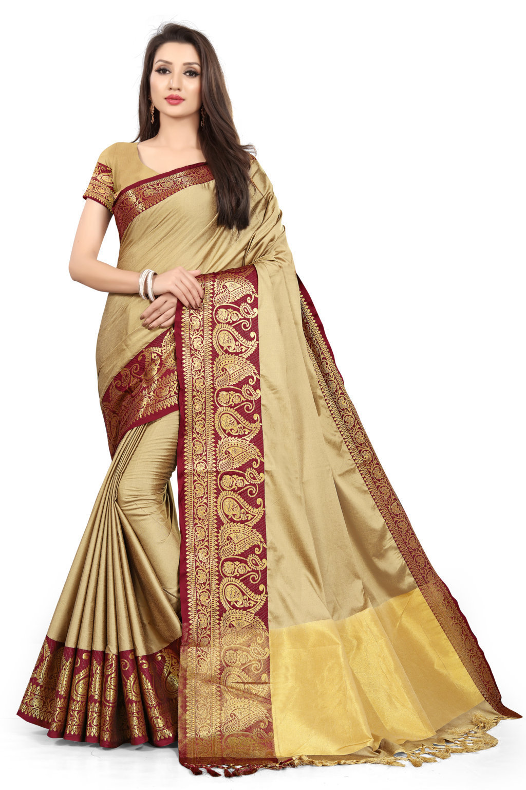 Poly Silk Saree Woven Banarasi Jacquard - Material: Polyester