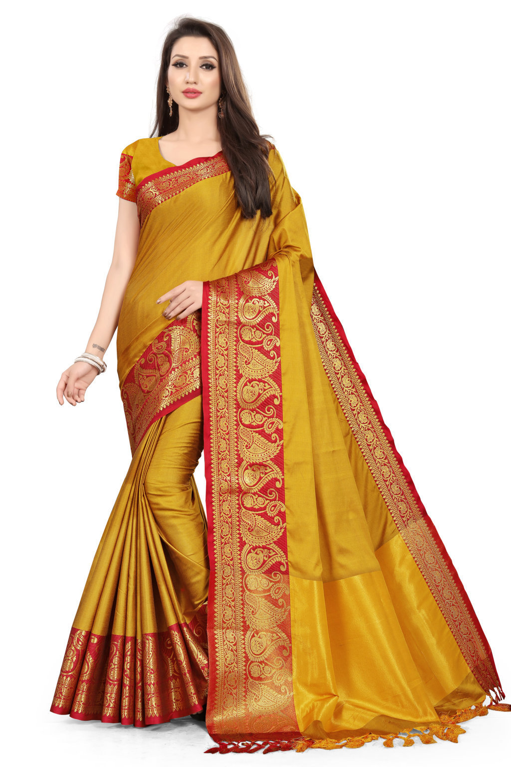 Poly Silk Saree Woven Banarasi Jacquard - Material: Polyester