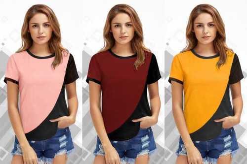 Ladies T-Shirt - Imported Knitting, Available Sizes S, M, L, XL, Short Sleeves, Printed Pattern, Round Neck, 26 Inch Length