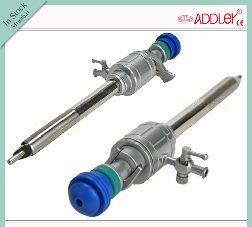ADDLER Laparoscopic Multi-functional 10.5mm And 5.5mm SS Trocar Cannula Oblique Pyramidical - Steel, 5x5x10 Inch, Semi-Automatic, Portable, Waterproof, Sterilized