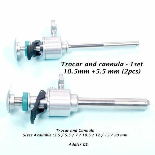 Addler Laparoscopic Multi-functional 10.5mm And 5.5mm Ss Trocar Cannula Oblique Pyramidical - Steel, 5x5x10 Inch, Semi-automatic, Portable, Waterproof, Sterilized