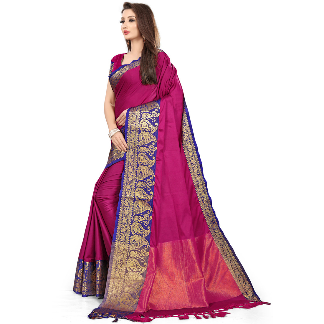 Poly Silk Saree Woven Banarasi Jacquard - Material: Polyester