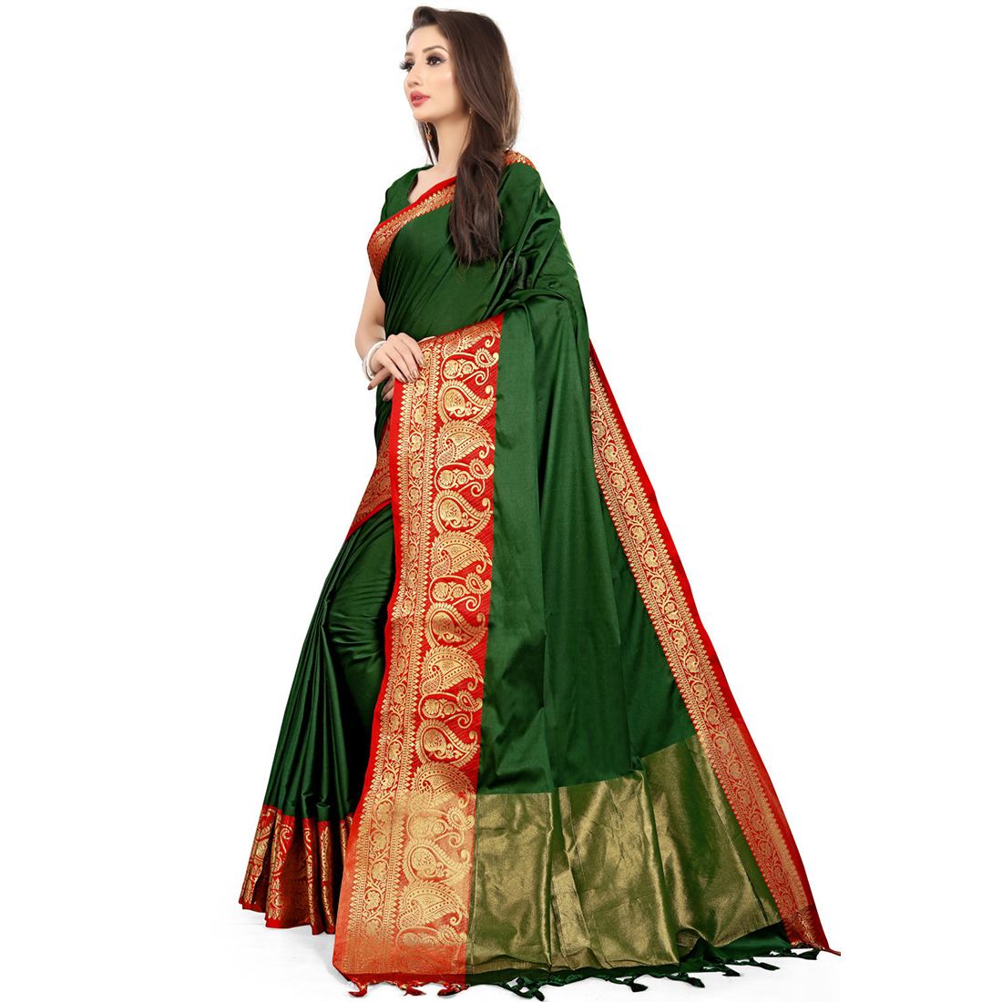 Poly Silk Saree Woven Banarasi Jacquard - Material: Polyester