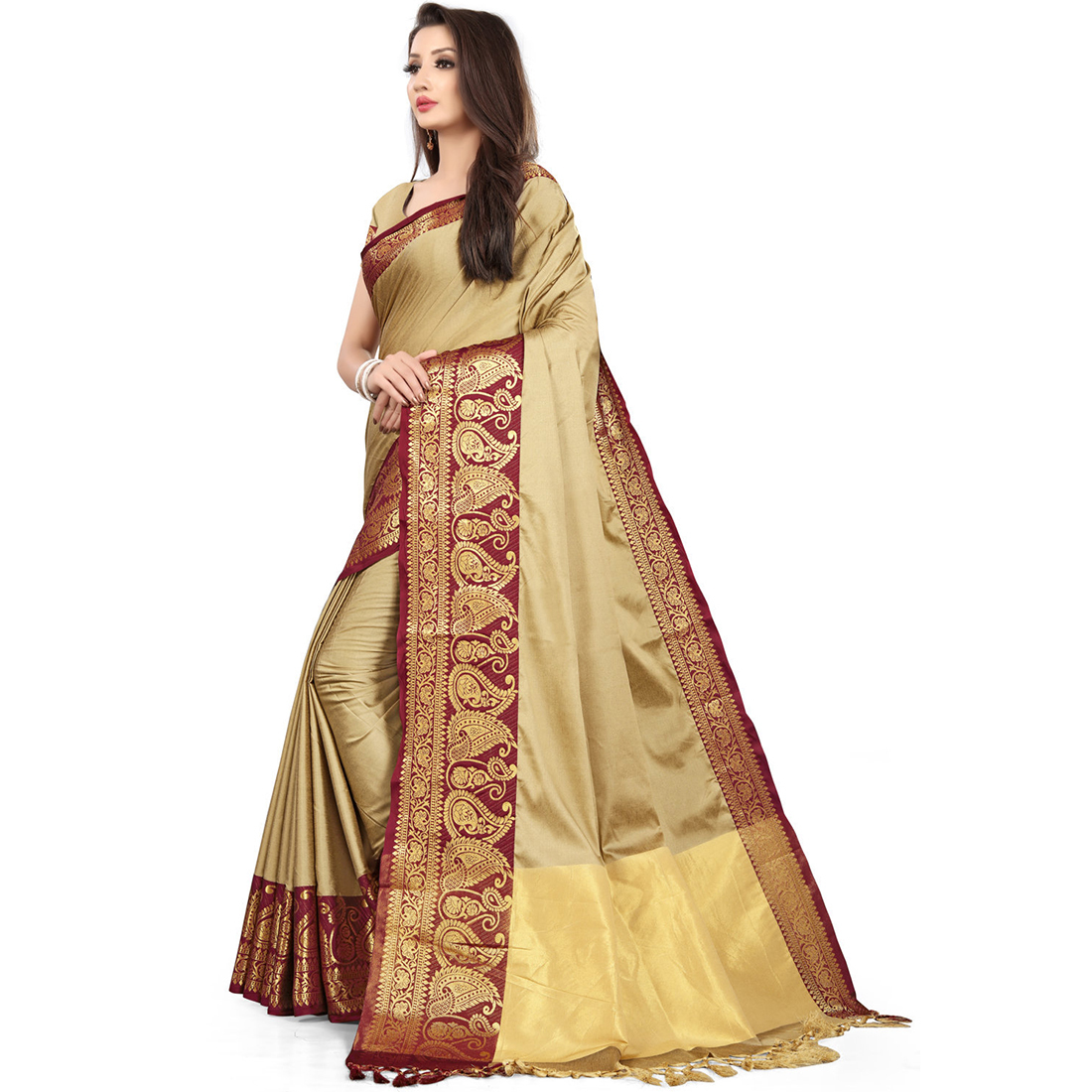 Poly Silk Saree Woven Banarasi Jacquard - Material: Polyester