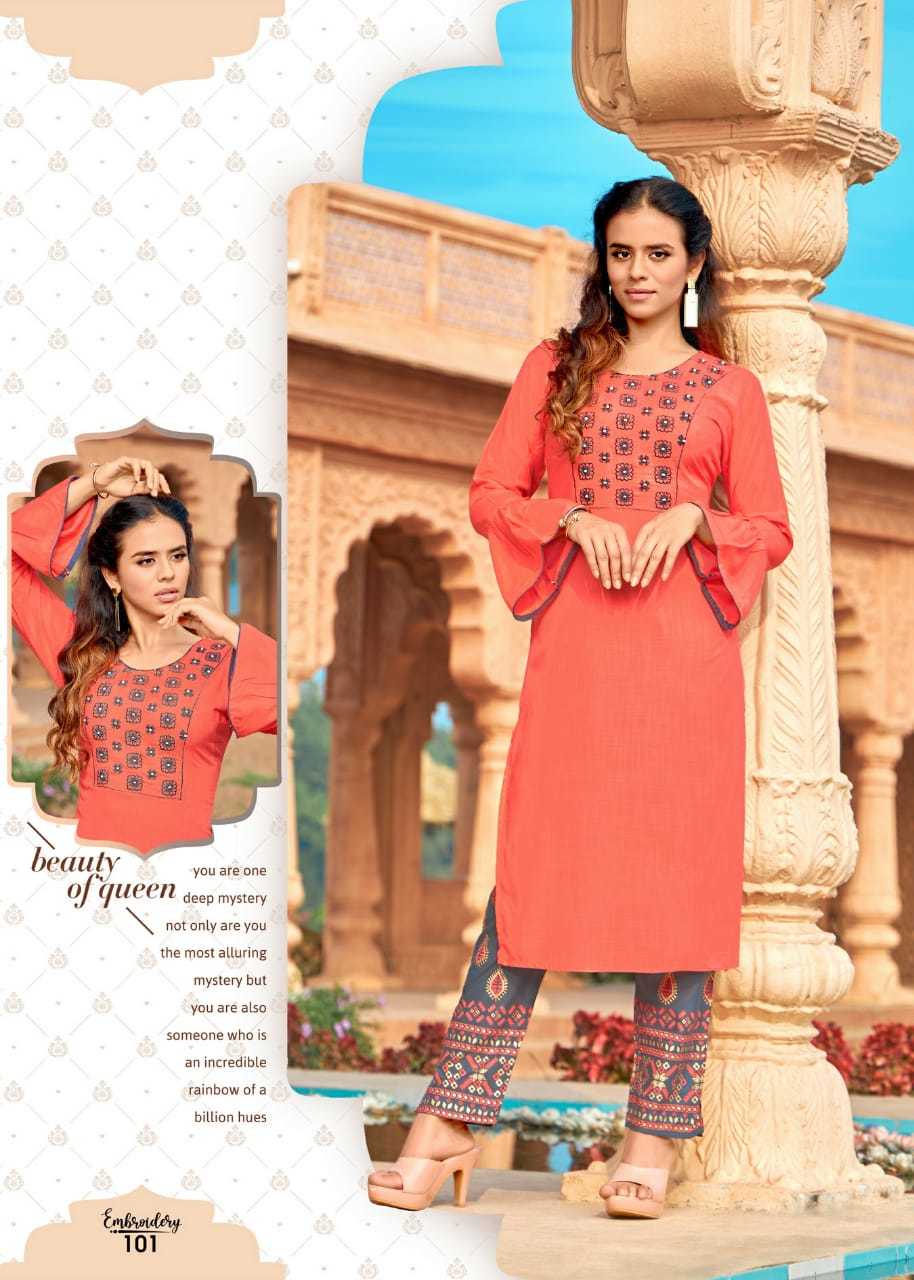 Dry Cleaning Rayon Embroidery Kurtis With Rayon Foil Print Pant