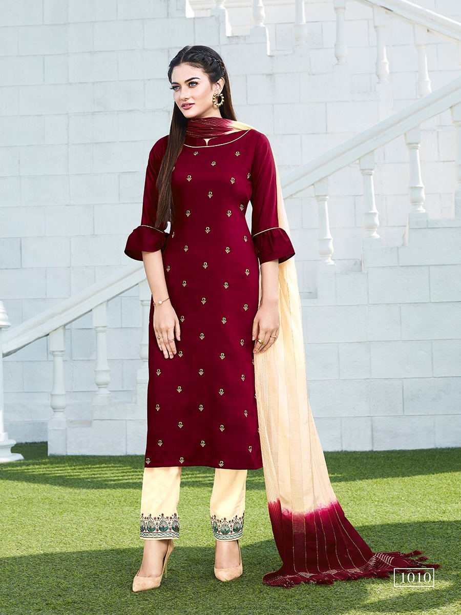 Dry Cleaning Delight Vol 2 Designer Chinon Silk With Cotton Inner With Embroidery Work Kurtis