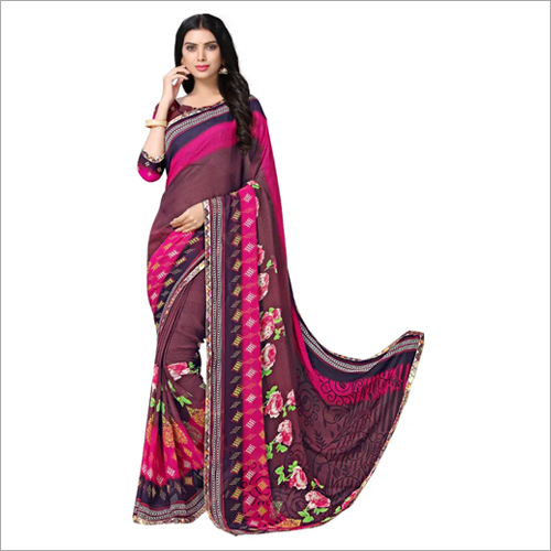 Ladies Multicolor Printed Saree - Breathable Fabric, Elegant Design, Unique Border Print | Casual Wear for All Seasons, Easy to Drape & Machine Washable