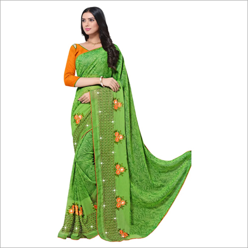 Ladies Fancy Embroidered Work Saree - Silk Blend Material, Elegant Embroidery and Studs, Ideal for Casual Occasions in All Seasons