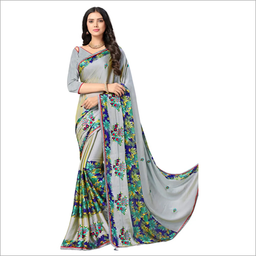 मल्टीकलर महिलाओं की फैशनेबल कढ़ाई वाली वर्क साड़ी