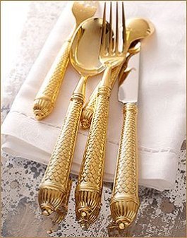 Brass & Copper Cutlery Set - 4-Piece Set with Fork, Knife, Dessert Spoon & Tea Spoon | Durable, Easy to Clean, Polished Finish, Water Resistant, Elegant Golden Color