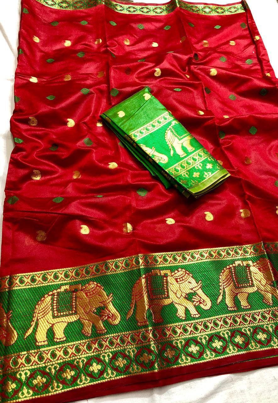 Saree - Soft Cotton Silk With Extraordinary Jacquard Design | Multi-color, Bollywood Style For All Traditional Occasions