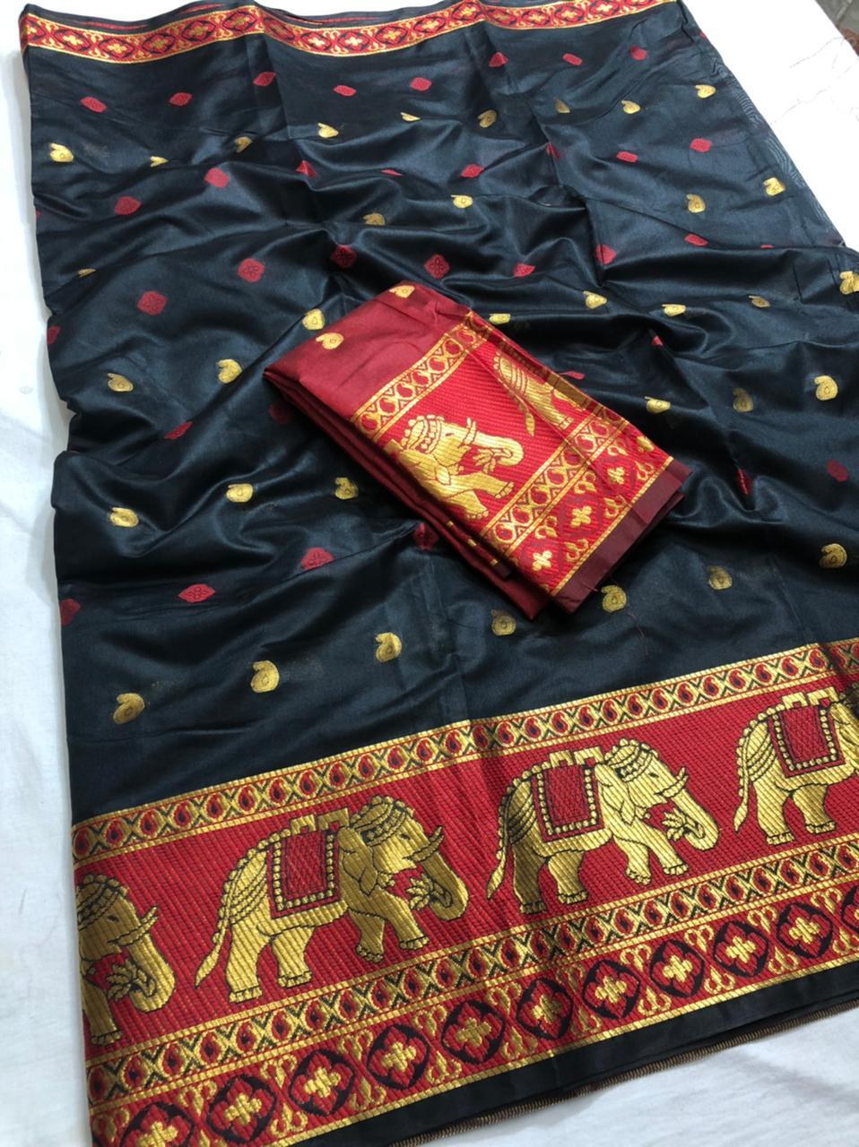 Saree - Soft Cotton Silk With Extraordinary Jacquard Design | Multi-color, Bollywood Style For All Traditional Occasions