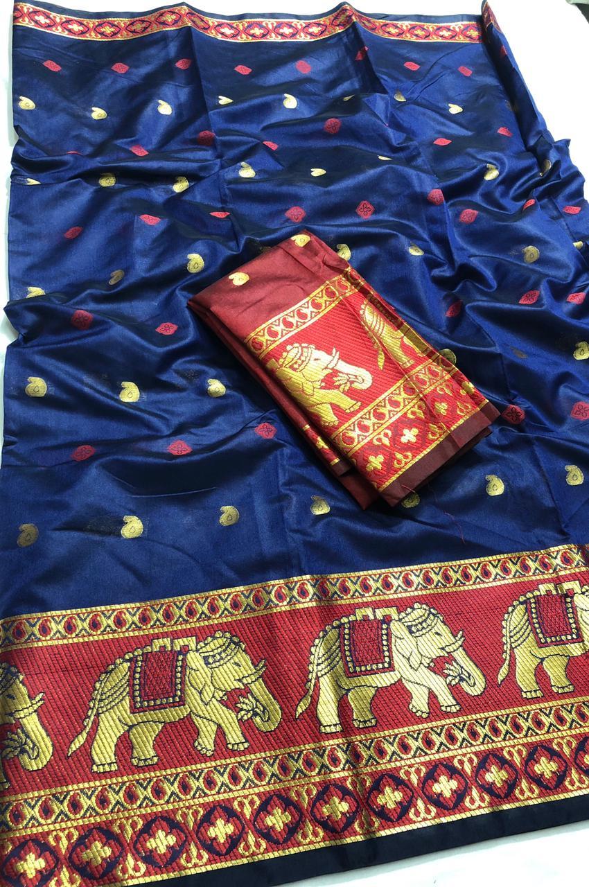 Saree - Soft Cotton Silk With Extraordinary Jacquard Design | Multi-color, Bollywood Style For All Traditional Occasions