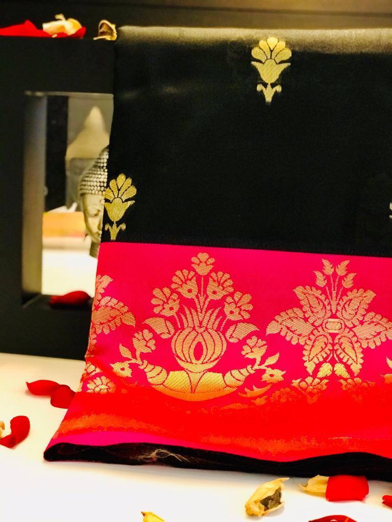 Saree - Soft Lichi Silk Multi Colour With Beautiful Rich Pallu & Jacquard Work Traditional Bollywood Style