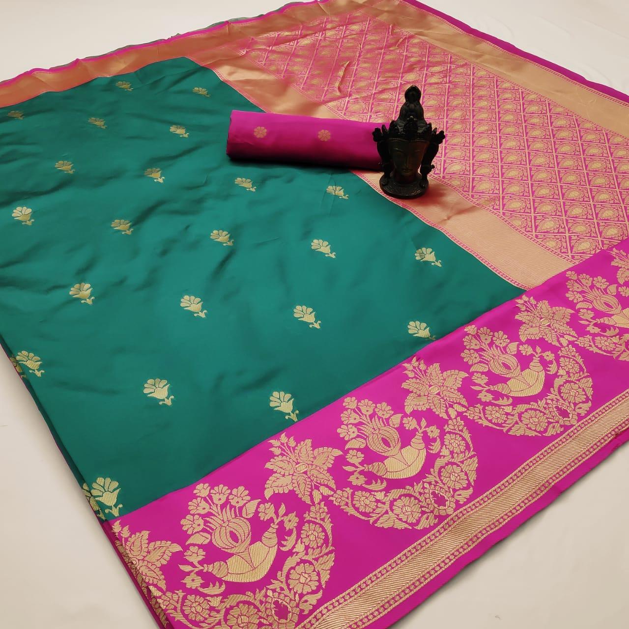 Saree - Soft Lichi Silk Multi Colour With Beautiful Rich Pallu & Jacquard Work Traditional Bollywood Style