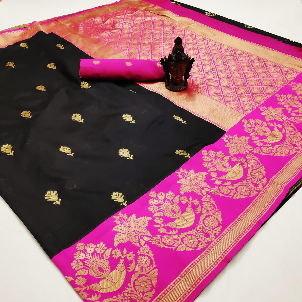 Saree - Soft Lichi Silk Multi Colour With Beautiful Rich Pallu & Jacquard Work Traditional Bollywood Style