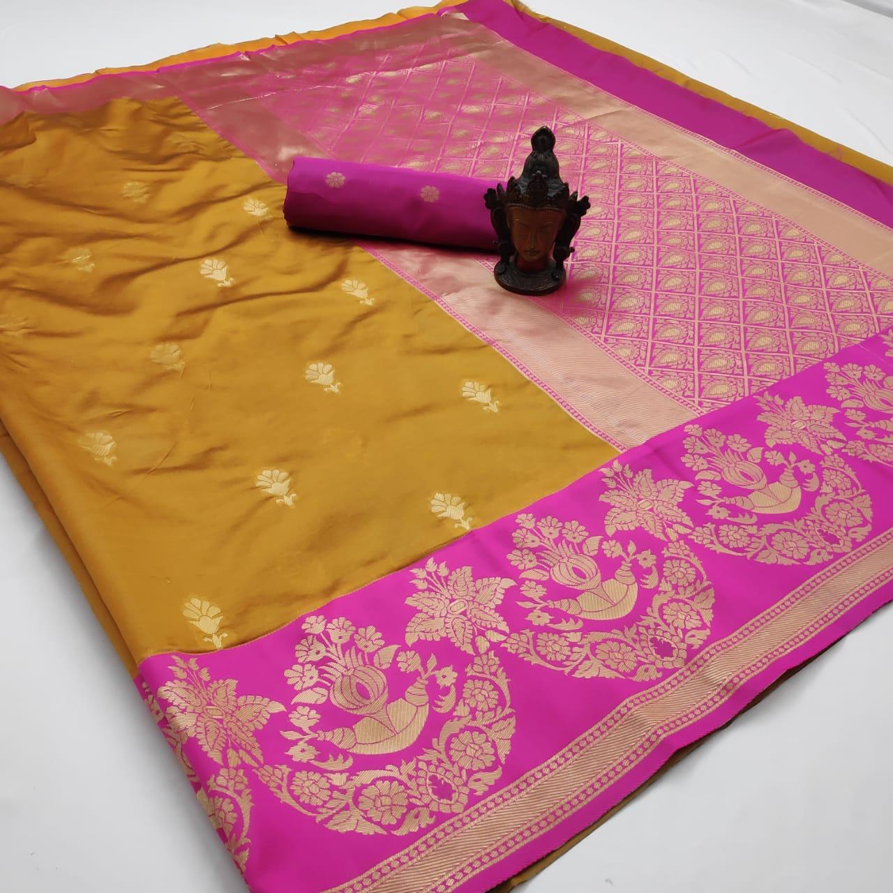 Saree - Soft Lichi Silk Multi Colour With Beautiful Rich Pallu & Jacquard Work Traditional Bollywood Style
