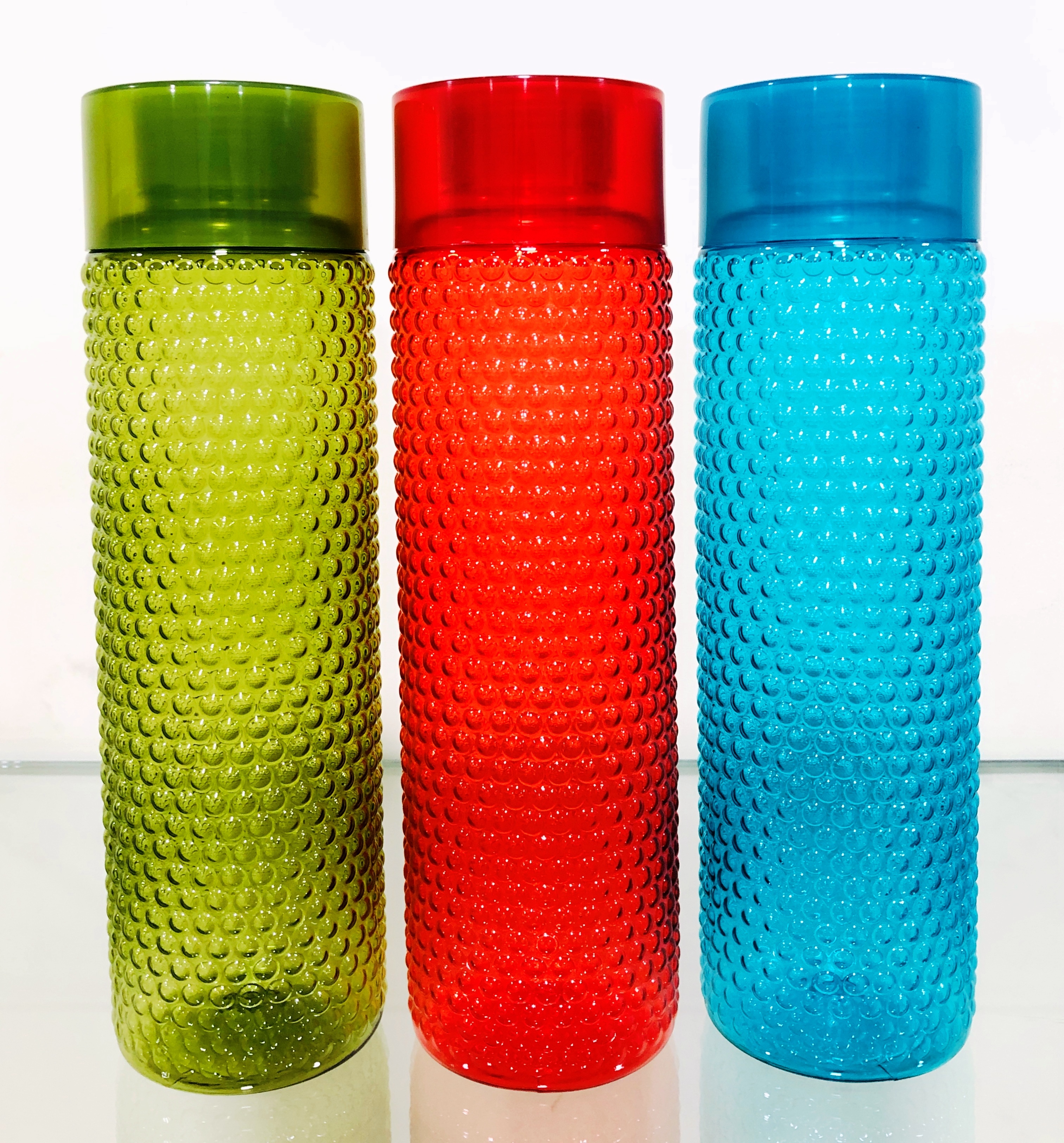 Water Bottle - Pet Material, 1 Liter Size, 263mm Height, 75mm Diameter, Multi-color Design, Rubber Stopper Sealing, Offset Printing Surface Handling