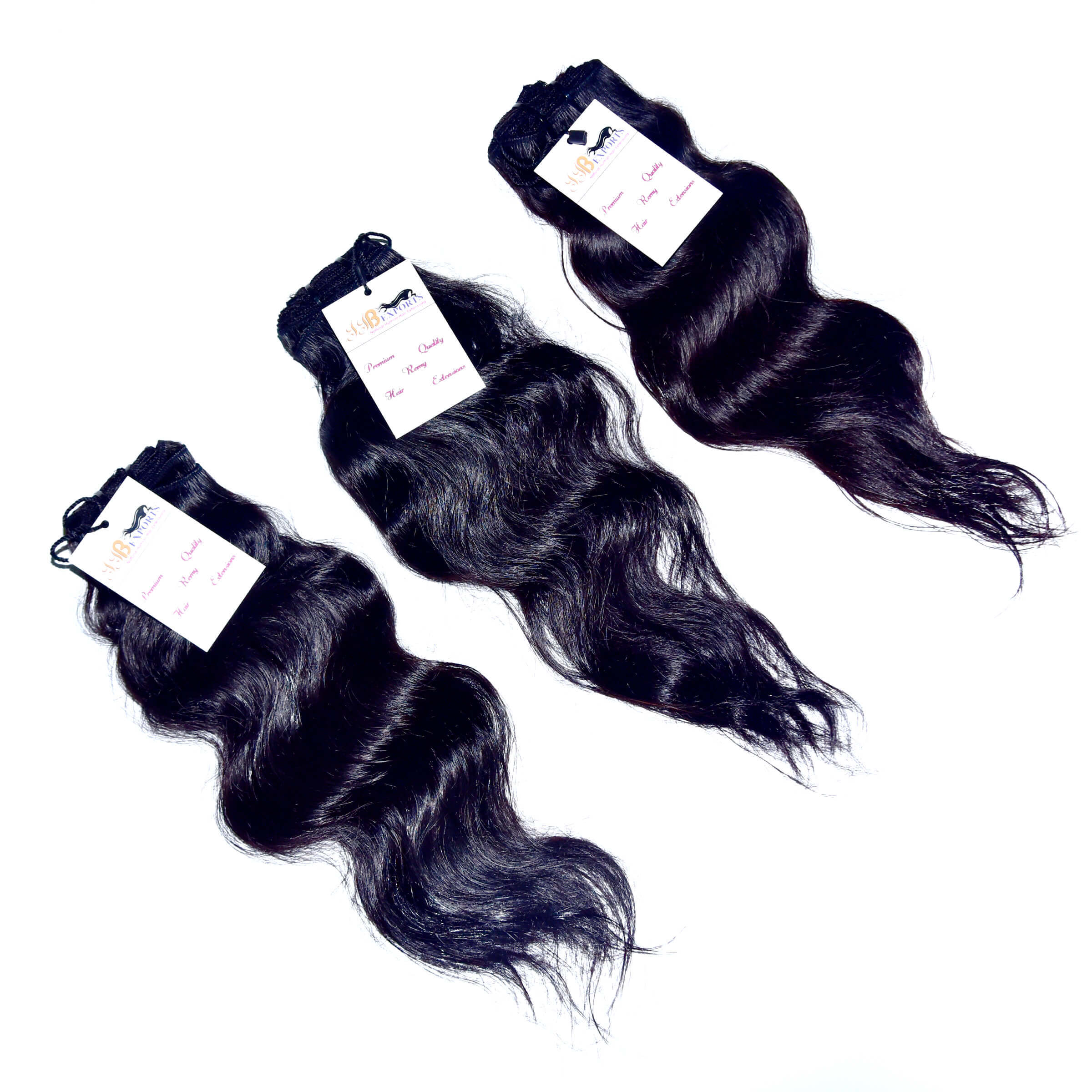 Raw Virgin Single Donor Indian Unprocessed Machine Weft Wavy Hair Extension - Color: Natural Black