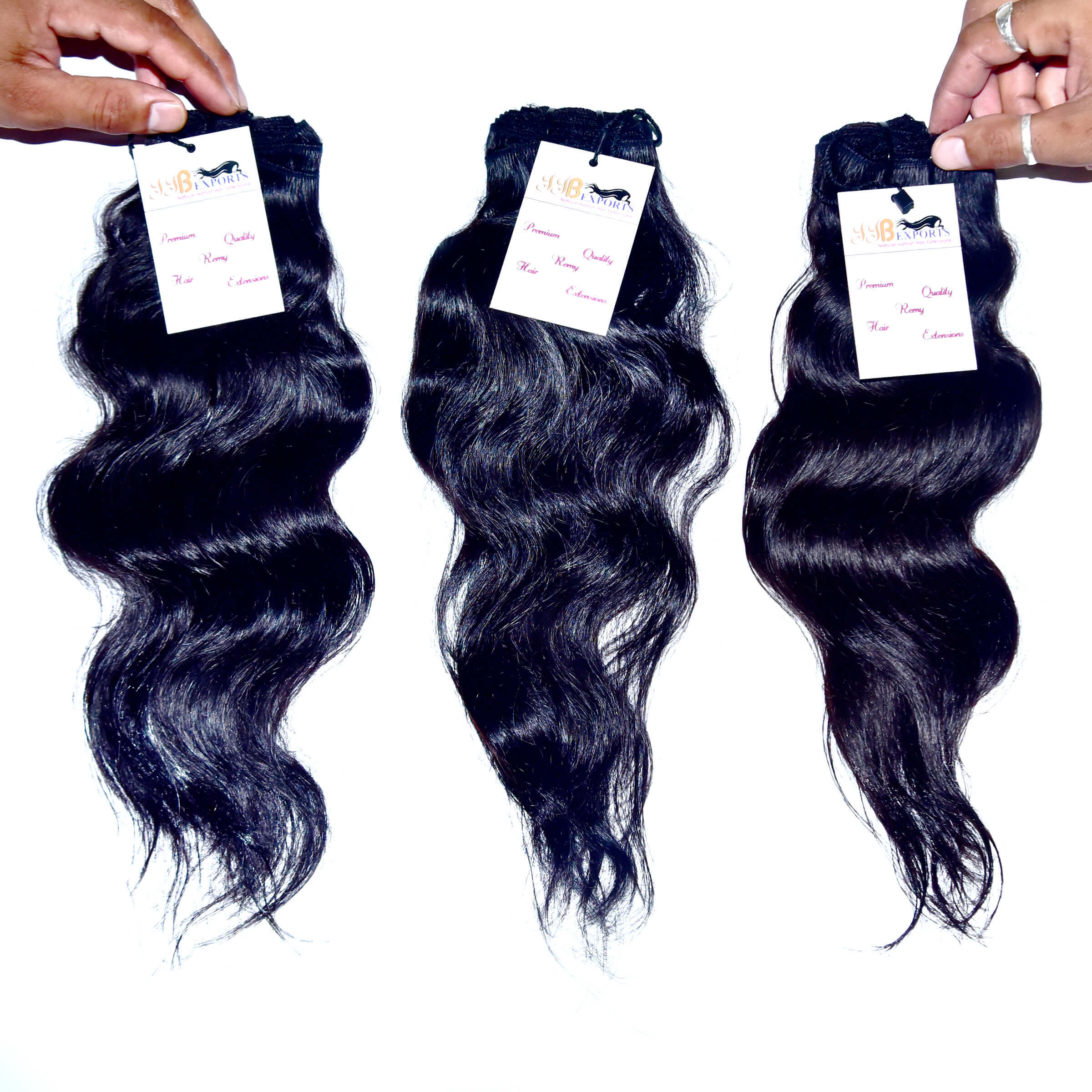 Raw Virgin Single Donor Indian Unprocessed Machine Weft Wavy Hair Extension - Color: Natural Black