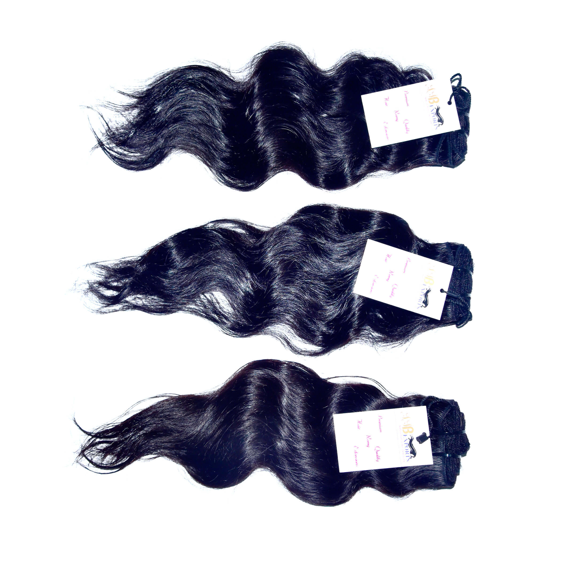 Raw Virgin Single Donor Indian Unprocessed Machine Weft Wavy Hair Extension - Color: Natural Black