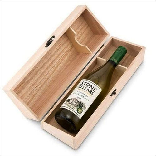 Wooden Wine Bottle Box - Pine Wood, 12.5 x 3.5 x 3.5 Inches | Natural Finish, Metal Hinges and Clasps, Hinge Lid Closure