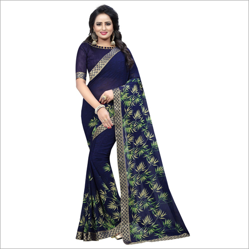 कैज़ुअल जॉर्जेट प्रिंटेड ब्लू साड़ी
