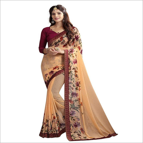 समर जॉर्जेट फ्लावर प्रिंटेड साड़ी