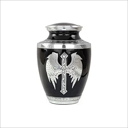 Black & Silver Cremation Urn With Cross Engraving