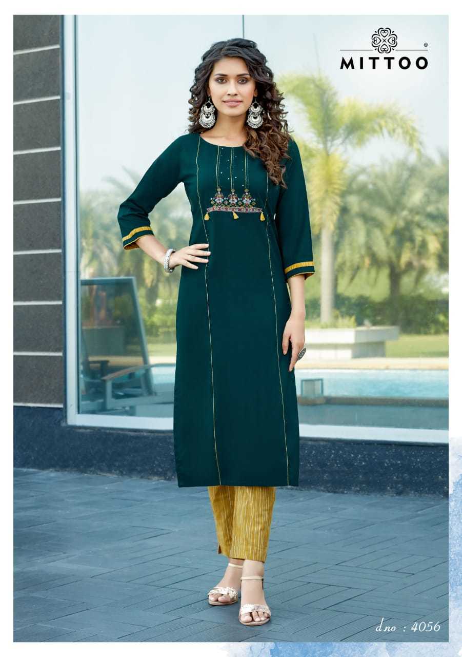 Mohini Vol 5 - Heavy Rayon Kurtis With Cotton Slub Lycra Pant | Embroidered, Quick Dry, Washable, Modern Style, 3/4 Sleeve, Available In M To Xxxl