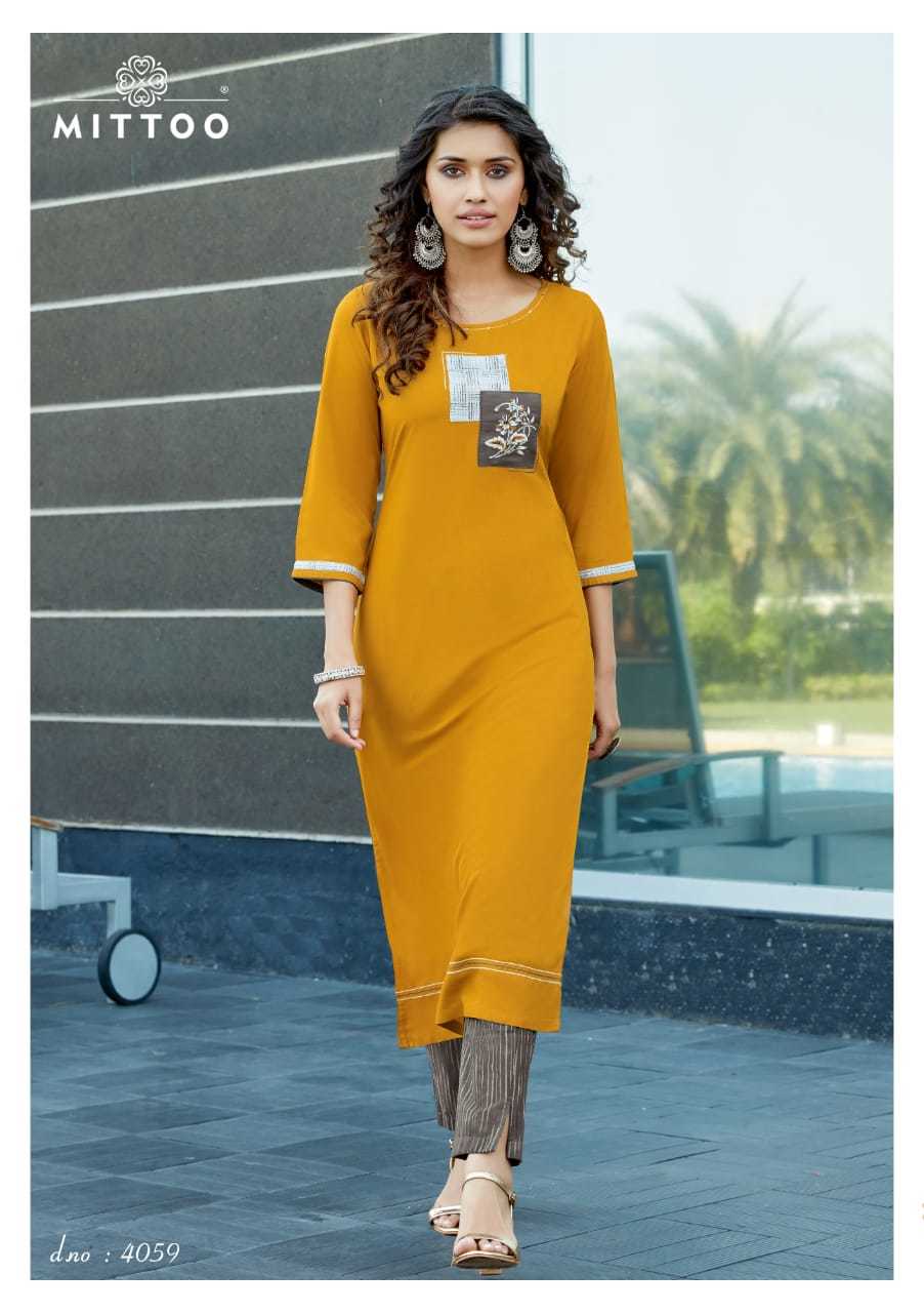 Mohini Vol 5 - Heavy Rayon Kurtis With Cotton Slub Lycra Pant | Embroidered, Quick Dry, Washable, Modern Style, 3/4 Sleeve, Available In M To Xxxl