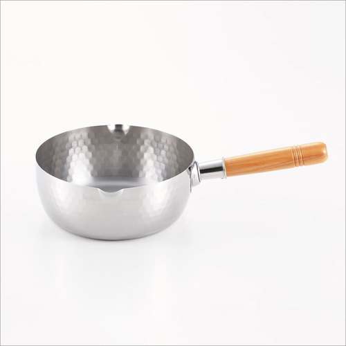 Stainless Steel Yukihira Pan - 378x202x101 mm, 550g | Durable Stainless Steel, Elegant Wooden Handle, Dual Spouts for Easy Pouring, Excellent Heat Retention