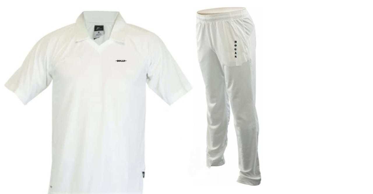 Bogan Cricket Uniform - Breathable Fabric, White, Full Sleeve, Polo Collar | Quick Dry, Moisture Absorbent, Washable, Multiple Sizes