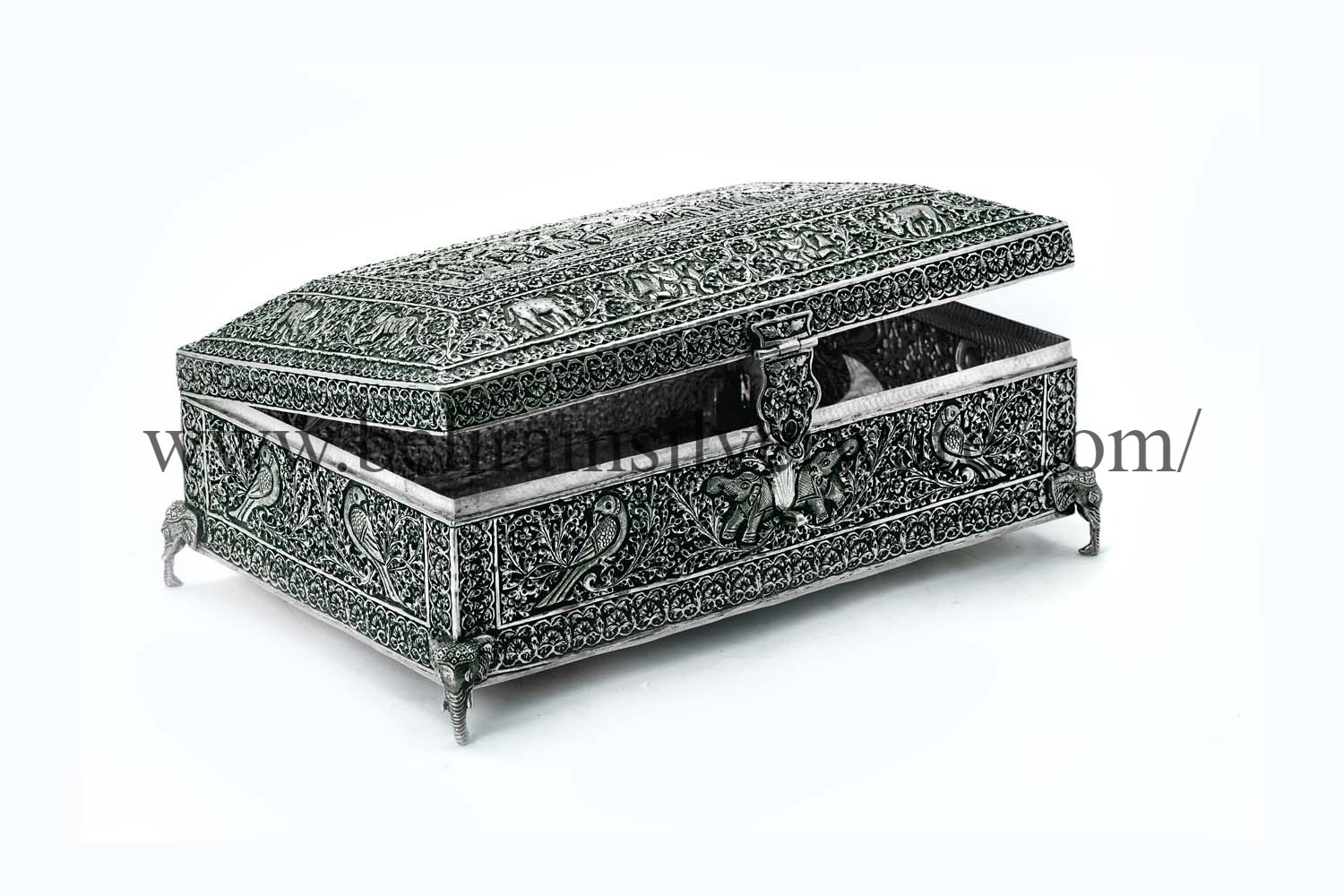 Ram Darbar Antique Silver Box On Elephant Trunk Legs