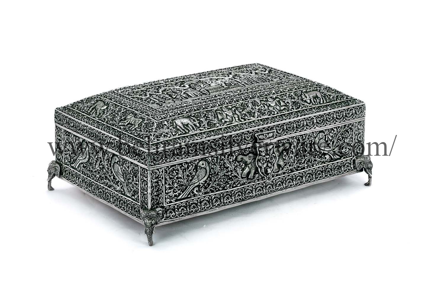Ram Darbar Antique Silver Box On Elephant Trunk Legs