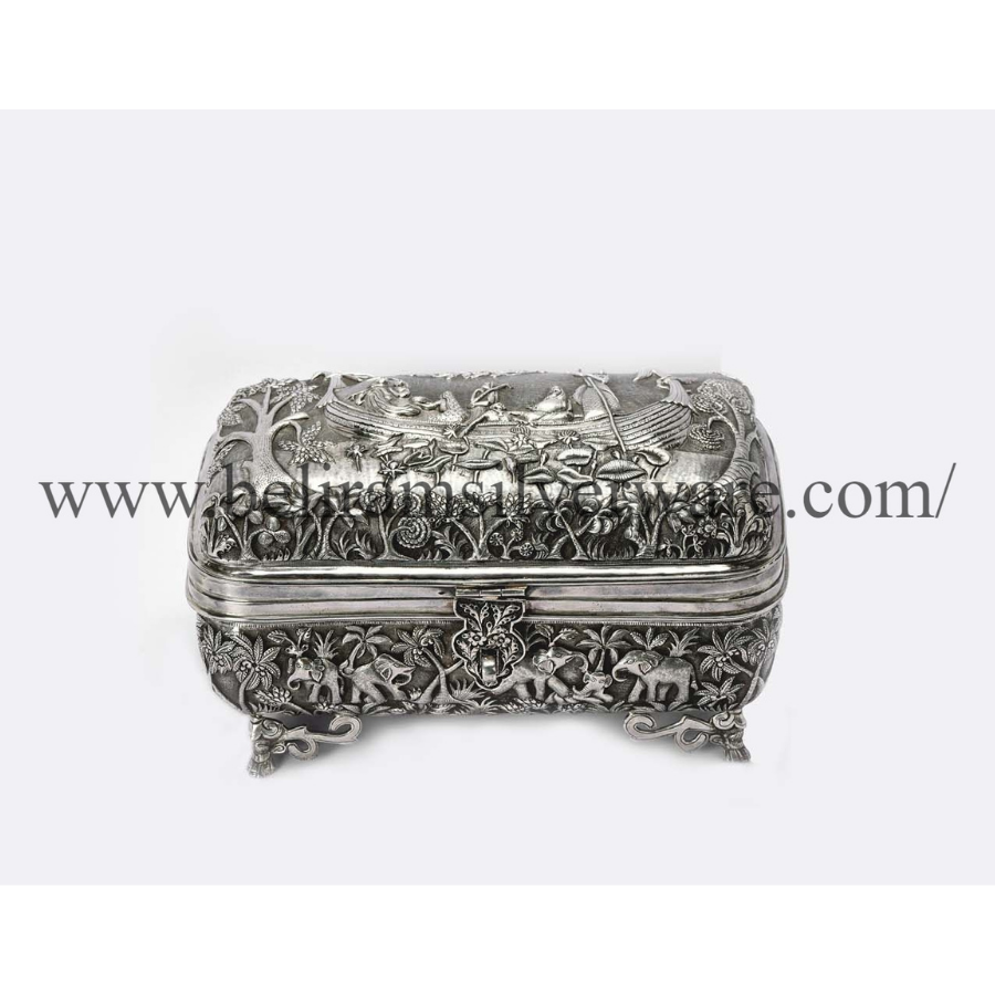 Elephant Nakshi Rectangle Silver Box