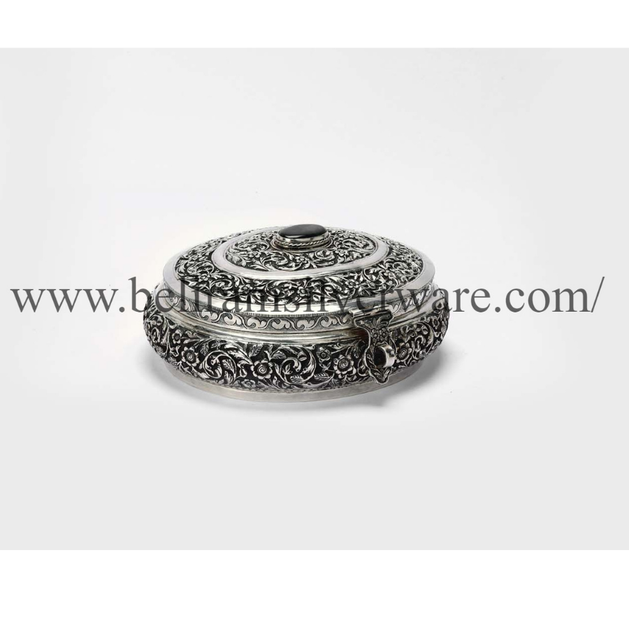 Antique Green Stone Nakshi Silver Box