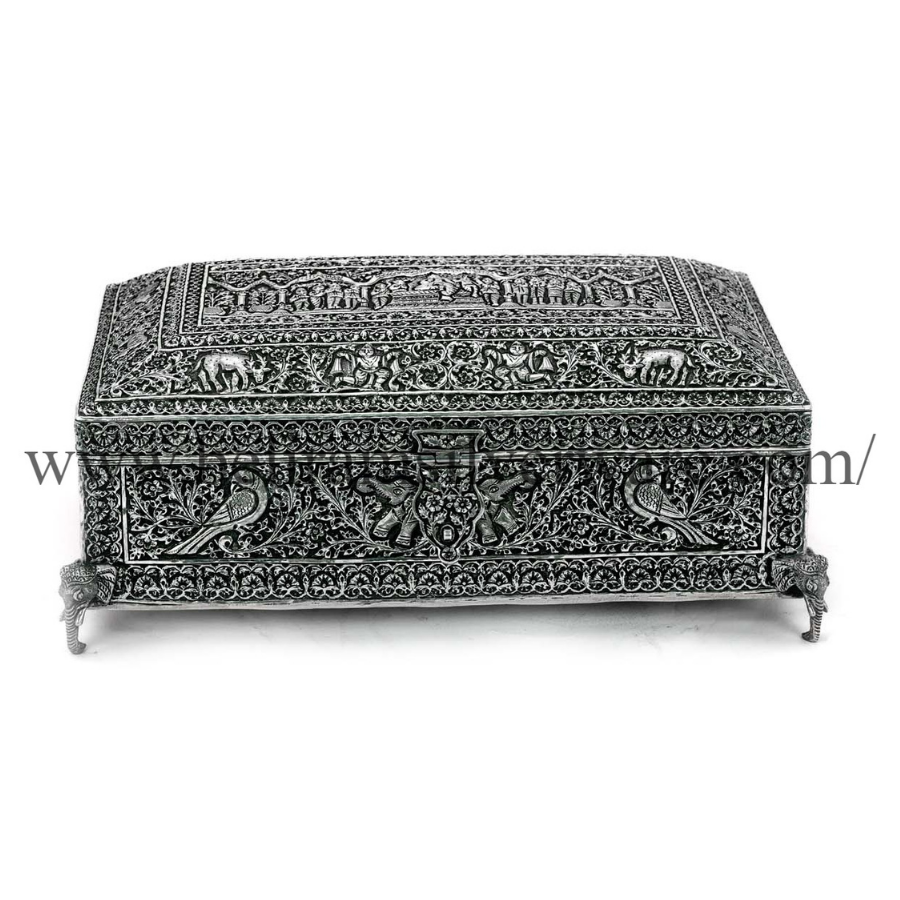 Ram Darbar Antique Silver Box On Elephant Trunk Legs