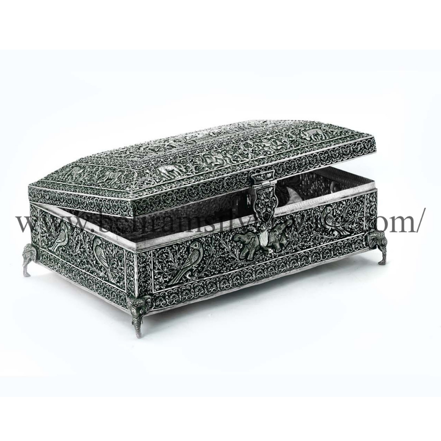 Ram Darbar Antique Silver Box On Elephant Trunk Legs