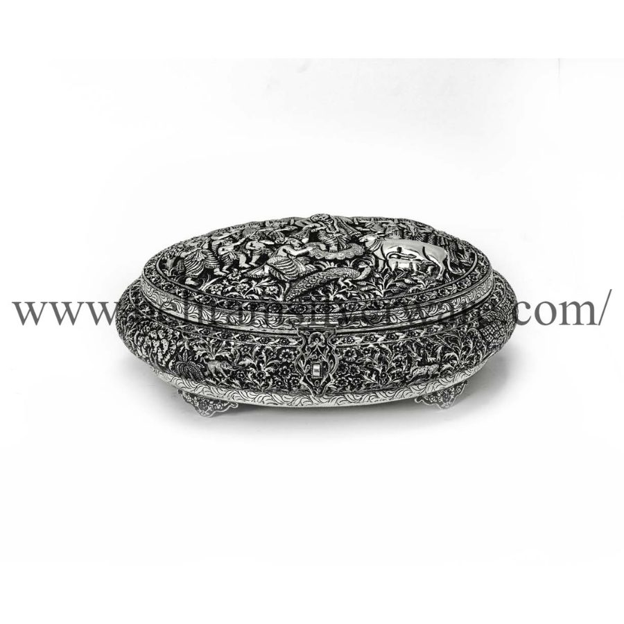 Krishna Govardhan Parvat Leela Nakshi Silver Box