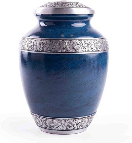 Polishing Blue Engraved Aluminium Urn