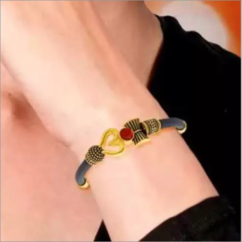 Om Damru Silicone Bracelet - Brass And Silicone Material, Polished Finish | Free Size, Elegant Golden Design