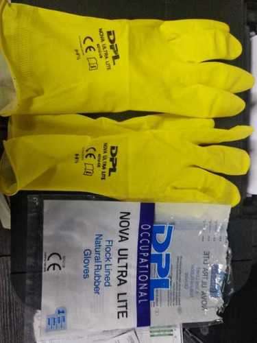 Household Gloves - Natural Rubber, Medium Size, Yellow Color | 0.3mm Thickness, 24cm Length, Lightweight Pair