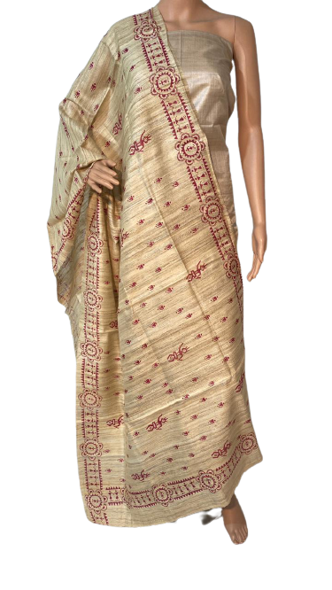 Pure Gheecha Tussar Silk Block Printed Long Dupatta - 100% Pure Silk, Elegant Golden Color, Printed Pattern | Traditional Ethnic Wear For All Seasons