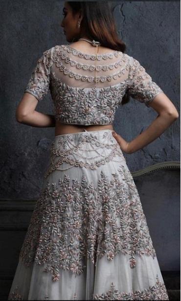 Gary Heavy Net Lehenga - 44 Length, Grey Colour, Silk Inner, 2.75 Mtr Flair | Coding Embroidery Work, Free Size, Fishtail Skirt Style, Net Dupatta