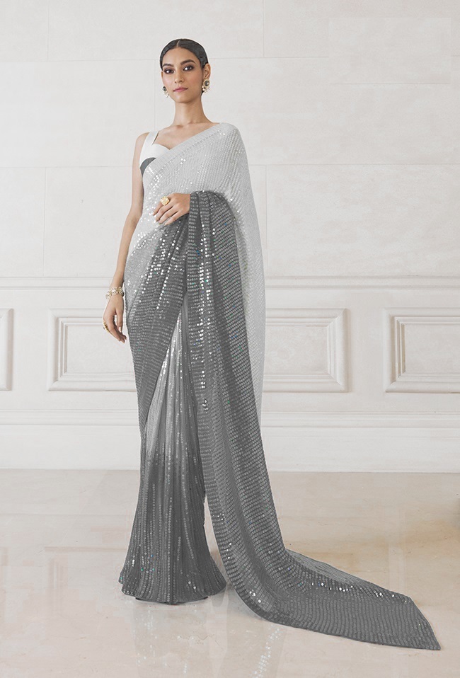 Luxury Dual Tone Satin Silk Saree - 5.5 Meter With Heavy Sequence Work , Perfect For Party Wear In All Seasons