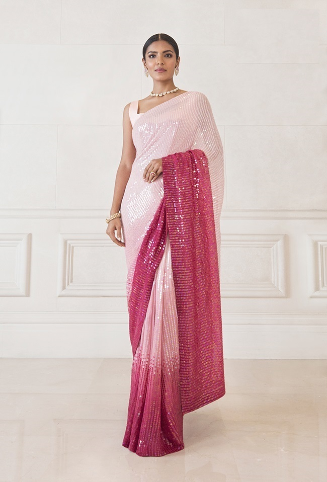 Luxury Dual Tone Satin Silk Saree - 5.5 Meter With Heavy Sequence Work , Perfect For Party Wear In All Seasons