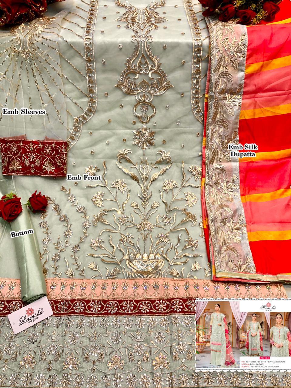 Embroidered Pakistani Salwar Suit - Net/georget Embroidery, Dull Santoon Bottom, Available In Multiple Colors | Full Sleeves, Dry Clean Only, Customized Size